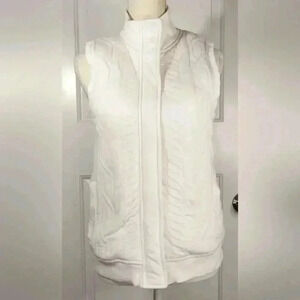 Jones New York Sport Womens White Cotton‎ Zip/Button Vest, Cable Design, Size sm